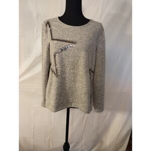 Weekends by Chico's Women's Lightweight Sweater Gray w/Sequin Star Design
